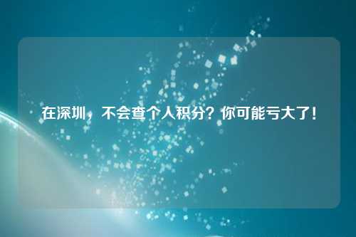 在深圳，不会查个人积分？你可能亏大了！