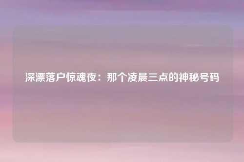 深漂落户惊魂夜：那个凌晨三点的神秘号码
