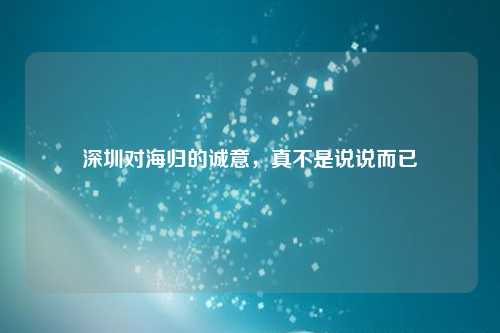 深圳对海归的诚意，真不是说说而已