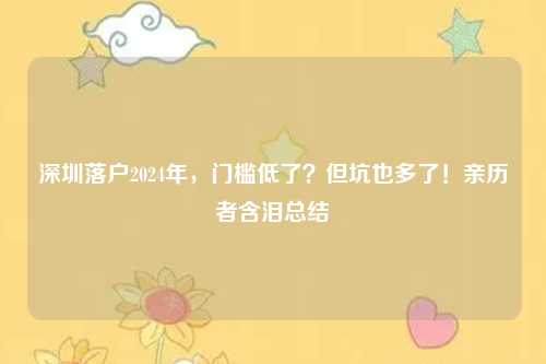 深圳落户2024年，门槛低了？但坑也多了！亲历者含泪总结