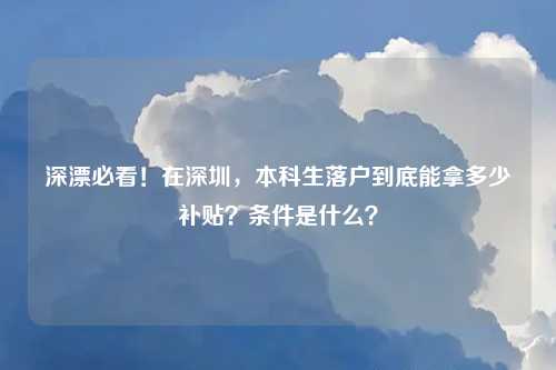 深漂必看!在深圳,本科生落户到底能拿多少补贴?条件是什么?